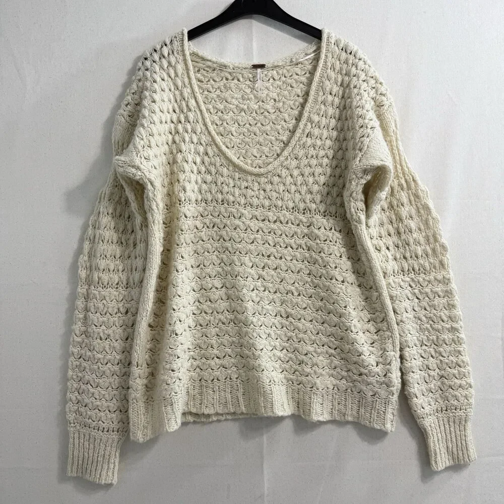 FREE PEOPLE CRASHING WAVES KNIT CHUNKY PULLOVER SWEATER SIZE M MEDIUM $128